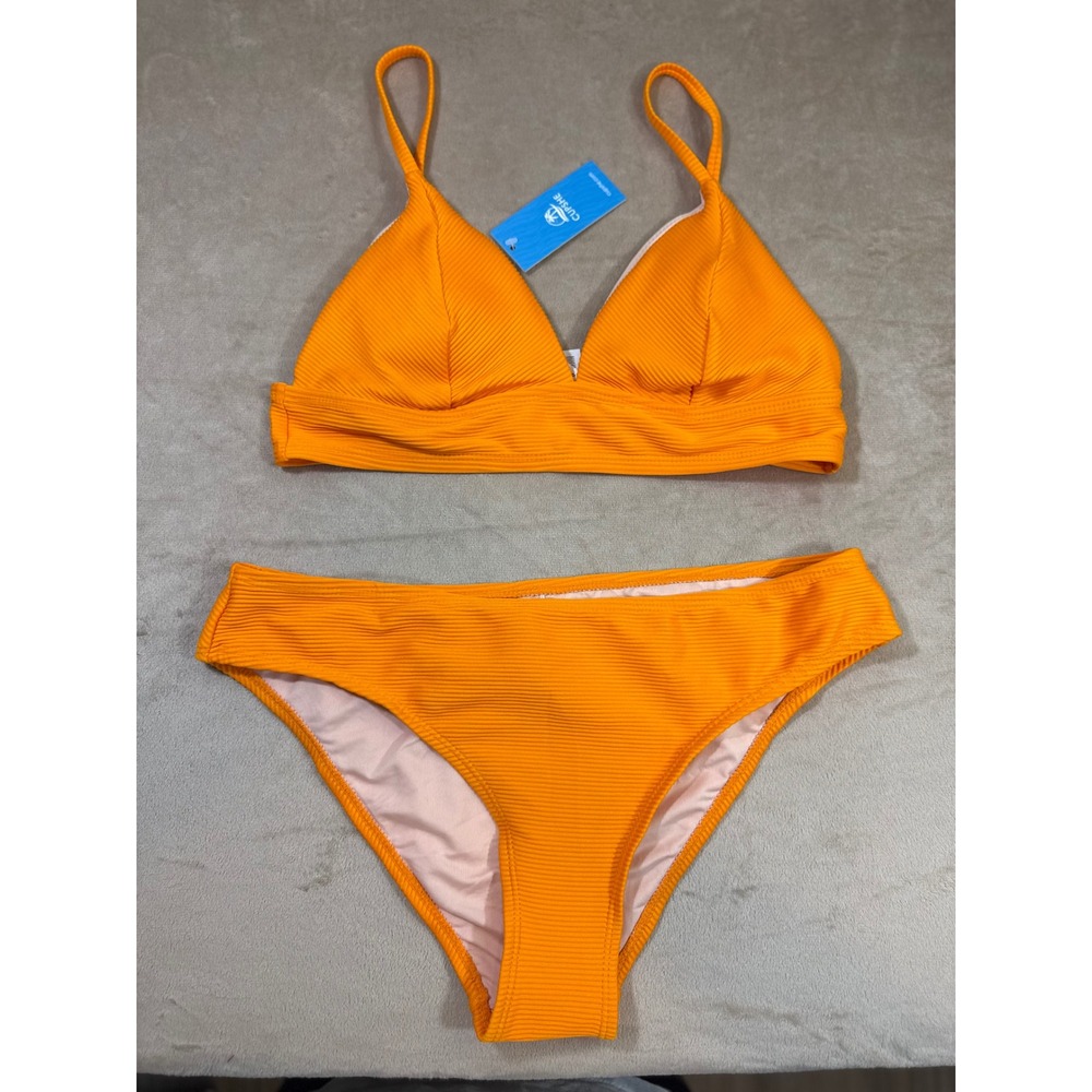 CUPSHE  Orange Ribbed Triangle Bikini Set Women Medium  New